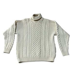 Aran Sweater Market Irish Wool Cable Knit Turtleneck Sweater Women’s L